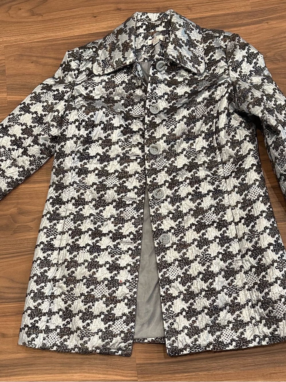 Erin by Erin London Women’s metallic trenchcoat Overcoat Houndstooth Coat